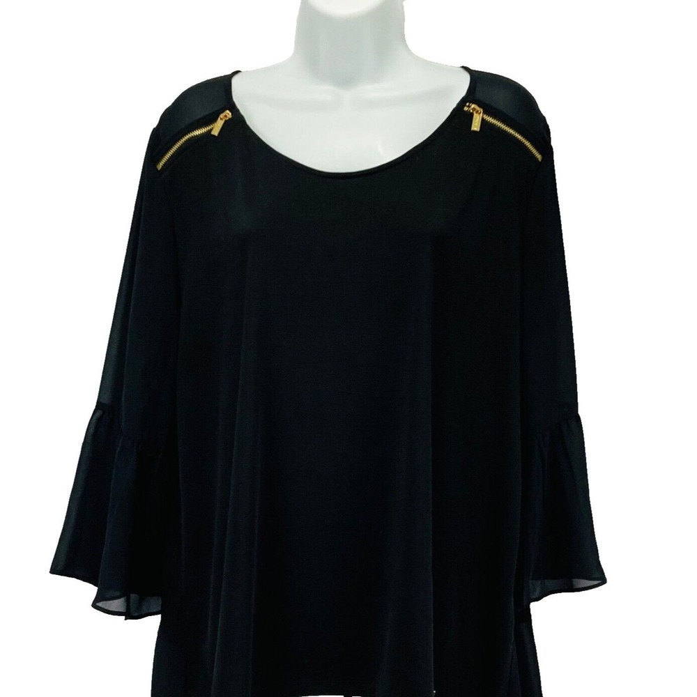 Ellen Tracy Women’s Size XL Black High Low Hem Long Sleeve Blouse Top